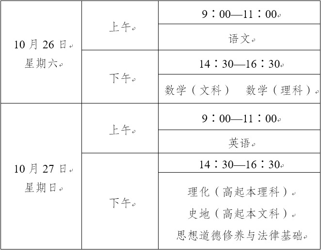 2019云南成人高考高中起點升本、?？瓶荚嚂r間.png